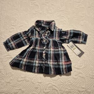 Tommy Hilfiger girls 3-6 months plaid blue, red, white blouse full button NWT